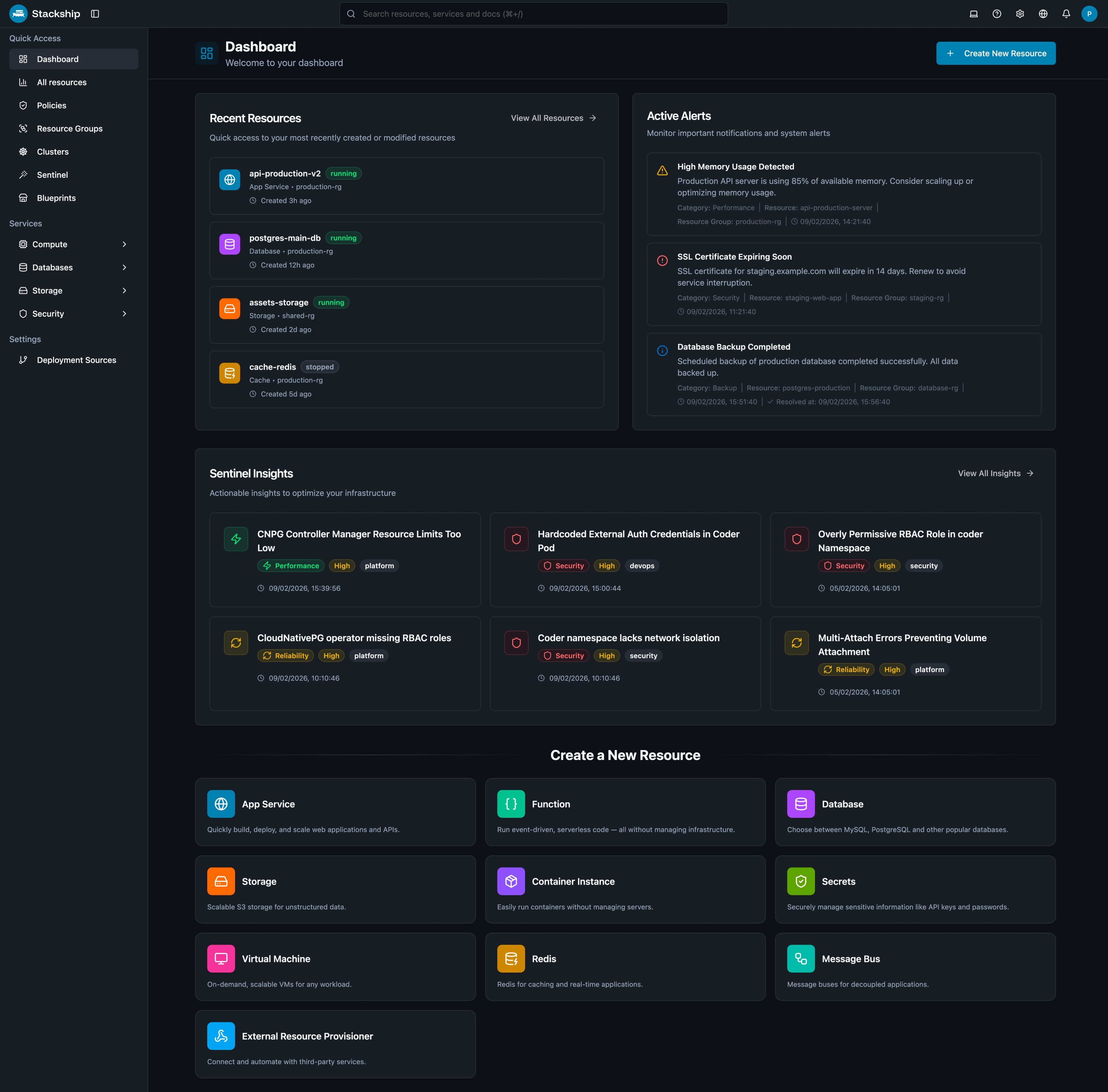 Skärmbild av Stackship-portalen